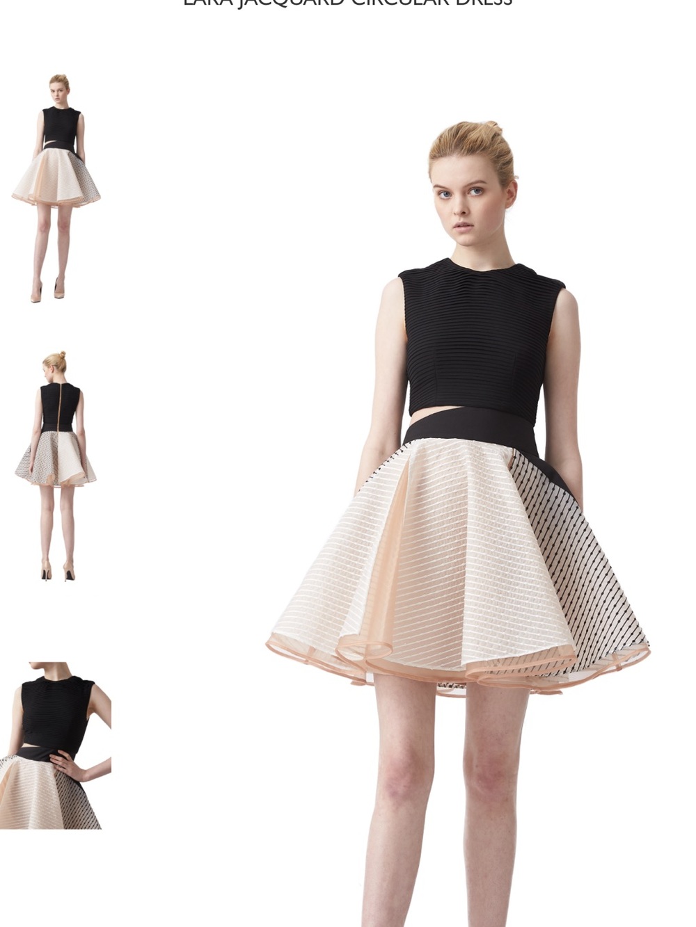 Aijek Lara Jacquard Circular Fit-and-Flare Dress — Black & Blush